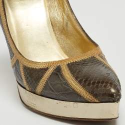 Gucci Tricolor Python, Crocodile and Lizard Platform Pumps Size 36.5