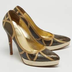 Gucci Tricolor Python, Crocodile and Lizard Platform Pumps Size 36.5