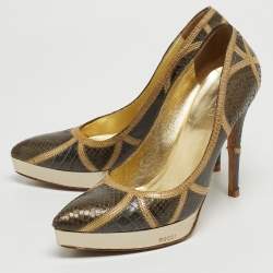 Gucci Tricolor Python, Crocodile and Lizard Platform Pumps Size 36.5