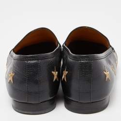 Pre Owned Gucci Black Leather Jordaan Embroidered Bee Horsebit Slip On Loafers Size 40
