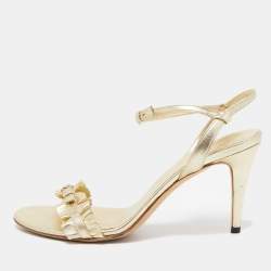 Gucci Gold Ruffled Leather Ankle Strap Sandals Size 39.5