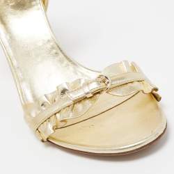 Gucci Gold Ruffled Leather Ankle Strap Sandals Size 39.5