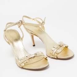 Gucci Gold Ruffled Leather Ankle Strap Sandals Size 39.5