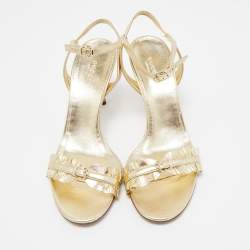 Gucci Gold Ruffled Leather Ankle Strap Sandals Size 39.5