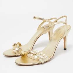 Gucci Gold Ruffled Leather Ankle Strap Sandals Size 39.5