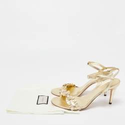 Gucci Gold Ruffled Leather Ankle Strap Sandals Size 39.5