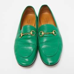 Pre Owned Gucci Green Leather Horsebit Jordaan Loafers Size 40