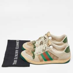 Gucci Multicolor Nubuck Leather and Canvas Screener Sneakers Size 40.5
