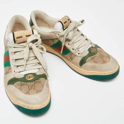 Gucci Multicolor Nubuck Leather and Canvas Screener Sneakers Size 40.5