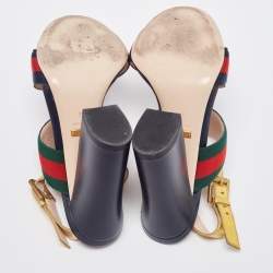 Gucci Gold Leather and Canvas Web Slingback Sandals Size 36