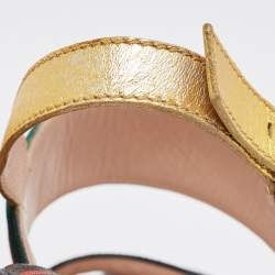 Gucci Gold Leather and Canvas Web Slingback Sandals Size 36