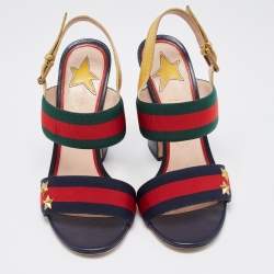 Gucci Gold Leather and Canvas Web Slingback Sandals Size 36