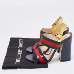 Gucci Gold Leather and Canvas Web Slingback Sandals Size 36