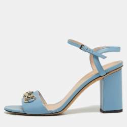 Gucci Blue Leather Horsebit Ankle Strap Sandals Size 37.5