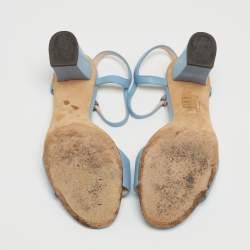 Gucci Blue Leather Horsebit Ankle Strap Sandals Size 37.5