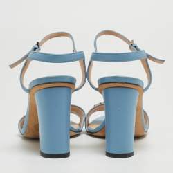 Gucci Blue Leather Horsebit Ankle Strap Sandals Size 37.5