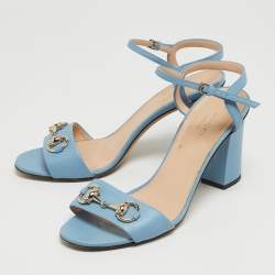 Gucci Blue Leather Horsebit Ankle Strap Sandals Size 37.5
