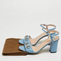 Gucci Blue Leather Horsebit Ankle Strap Sandals Size 37.5