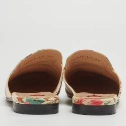 Pre Owned Gucci Cream Floral Print Leather Princetown Flat Mules Size 39.5