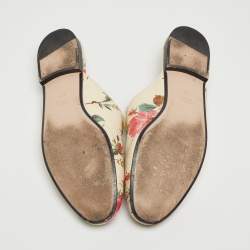 Gucci Cream Floral Print Leather Princetown Flat Mules Size 39.5