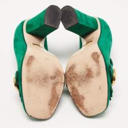 Pre Owned Gucci Green Suede GG Marmont Fringe Pumps Size 36.5