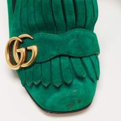 Pre Owned Gucci Green Suede GG Marmont Fringe Pumps Size 36.5