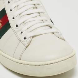 Pre Owned Gucci White Leather Embroidered Bee Ace Sneakers Size 36