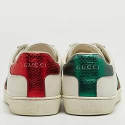 Pre Owned Gucci White Leather Embroidered Bee Ace Sneakers Size 36