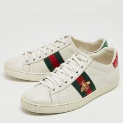 Pre Owned Gucci White Leather Embroidered Bee Ace Sneakers Size 36
