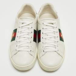 Pre Owned Gucci White Leather Embroidered Bee Ace Sneakers Size 36