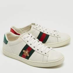 Pre Owned Gucci White Leather Embroidered Bee Ace Sneakers Size 36