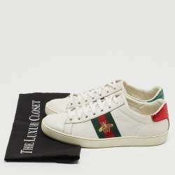 Pre Owned Gucci White Leather Embroidered Bee Ace Sneakers Size 36