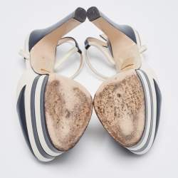 مملوكة مسبقًا Gucci Navy Blue/White Leather Studded Angel Platform Pumps Size 36.5