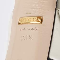 مملوكة مسبقًا Gucci Navy Blue/White Leather Studded Angel Platform Pumps Size 36.5