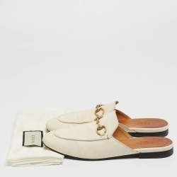 Gucci Off White Leather Horsebit Flat Mules Size 36.5