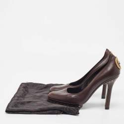 Pre Owned Gucci Brown Leather Interlocking G Studded Platform Pumps Size 42