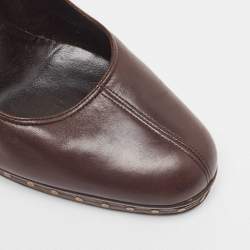 Pre Owned Gucci Brown Leather Interlocking G Studded Platform Pumps Size 42