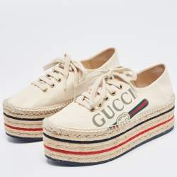 Gucci Cream Canvas Lilibeth Espadrille Platform Sneakers Size 35.5