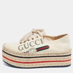 Gucci Cream Canvas Lilibeth Espadrille Platform Sneakers Size 35.5