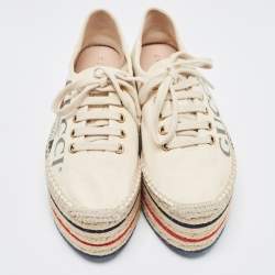 Gucci Cream Canvas Lilibeth Espadrille Platform Sneakers Size 35.5