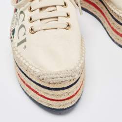 Gucci Cream Canvas Lilibeth Espadrille Platform Sneakers Size 35.5