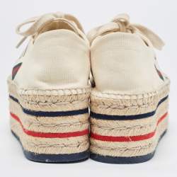 Gucci Cream Canvas Lilibeth Espadrille Platform Sneakers Size 35.5