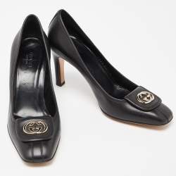 Gucci Black Leather Interlocking GG Pumps Size 37