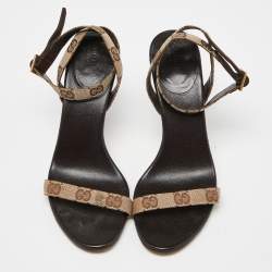 Pre Owned Gucci Brown/Beige GG Canvas Ankle Strap Sandals Size 37