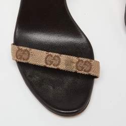 Pre Owned Gucci Brown/Beige GG Canvas Ankle Strap Sandals Size 37
