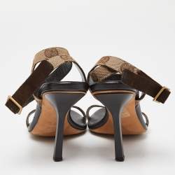 Pre Owned Gucci Brown/Beige GG Canvas Ankle Strap Sandals Size 37