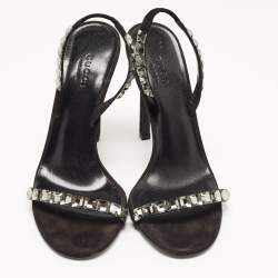 Pre Owned Gucci Black Suede Embellished Mallory Sandals Size 37