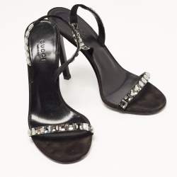 Pre Owned Gucci Black Suede Embellished Mallory Sandals Size 37