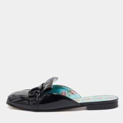 Gucci Black Patent GG Marmont Mule Flats Size 38