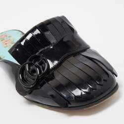 Gucci Black Patent GG Marmont Mule Flats Size 38